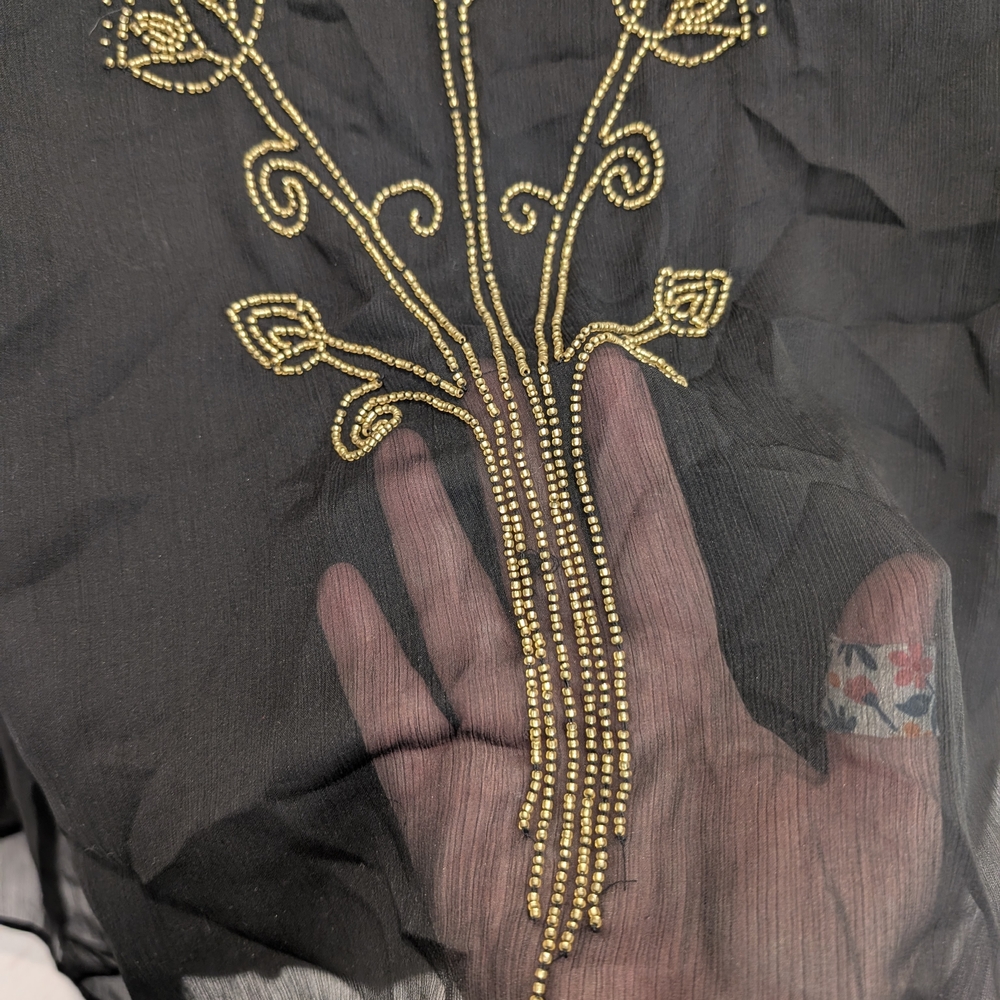 🎉 SALE 🎉NWT Modcloth Black Sheer Blouse with Gold Bead Embroidery - Picture 3 of 12